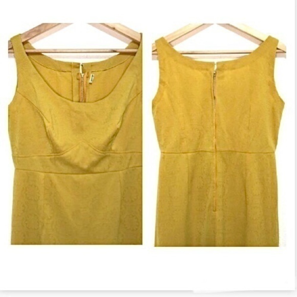 Vintage handmade 60s embossed floral mustard yellow dress and hat medium - Picture 7 of 15